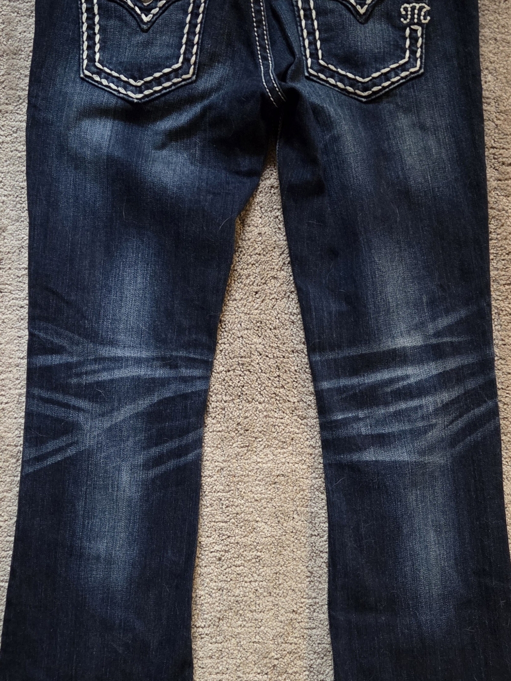 Miss Me Dark Blue Straight Leg Jeans with Contrast Pocket Stitching